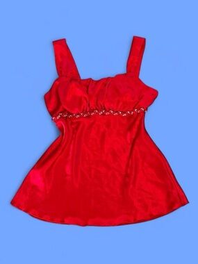 Vintage Y2K Satin Sleeveless Babydoll Top with Chain Detail